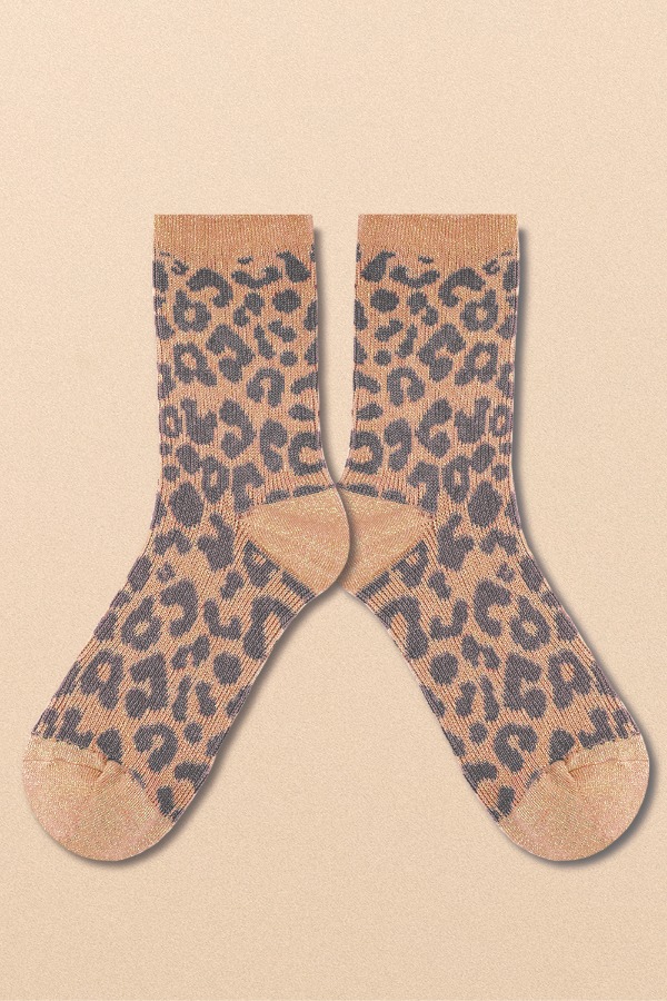Leopard Glitter Socks_Pink Beige