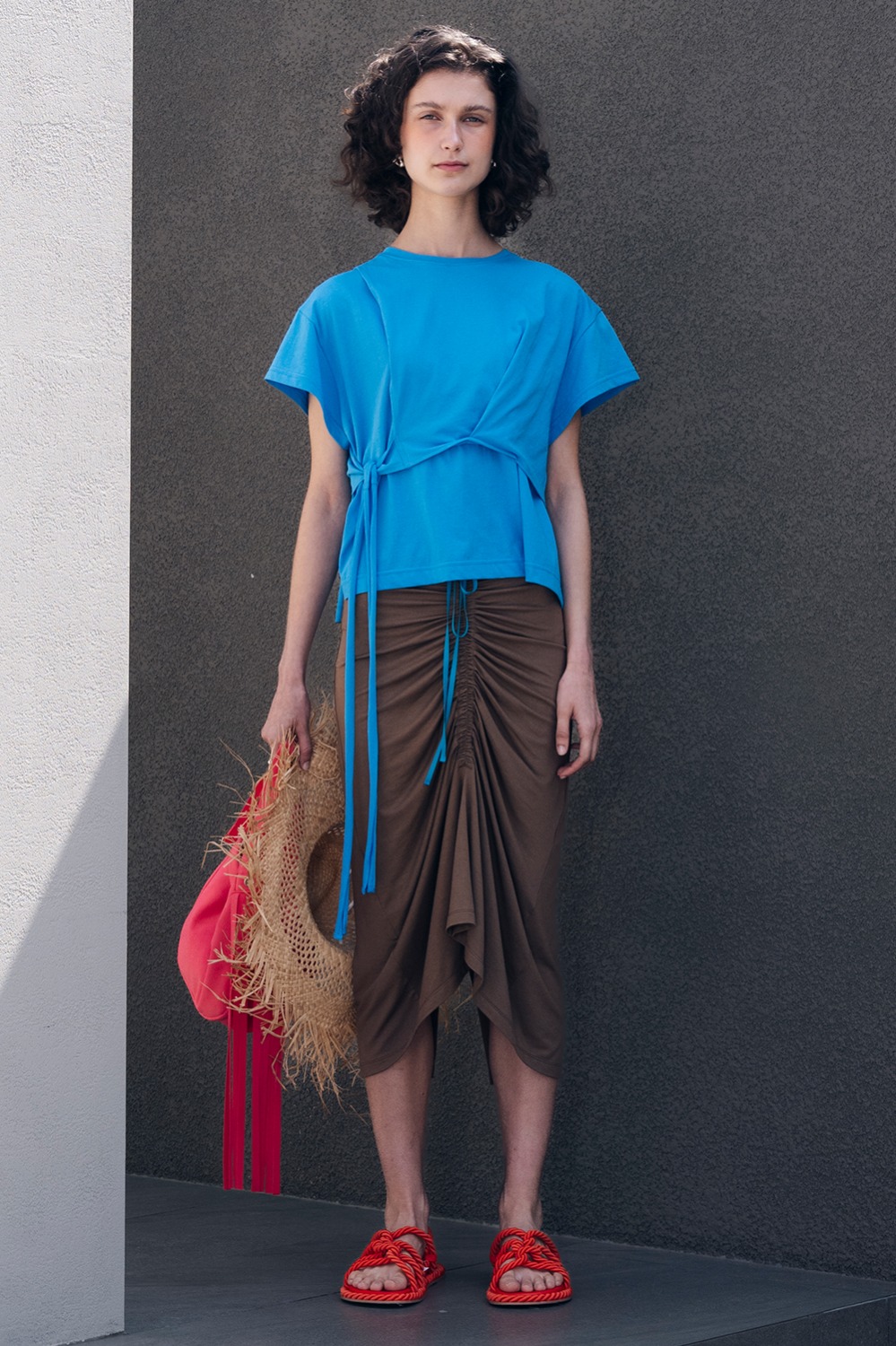 Front Ruched Jersey Skirt_Brown