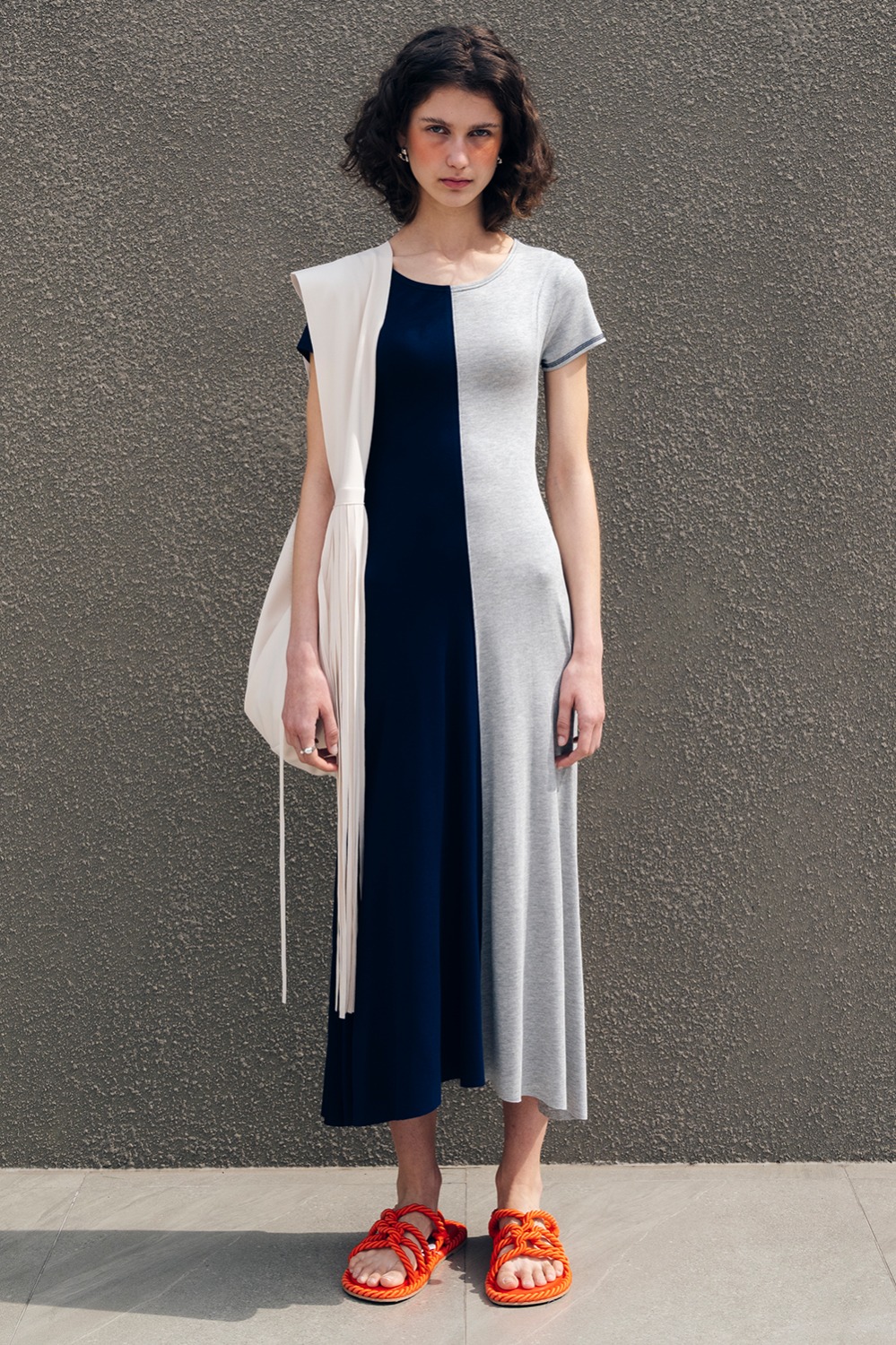 Jersey Long Dress_Navy/Melange Gray