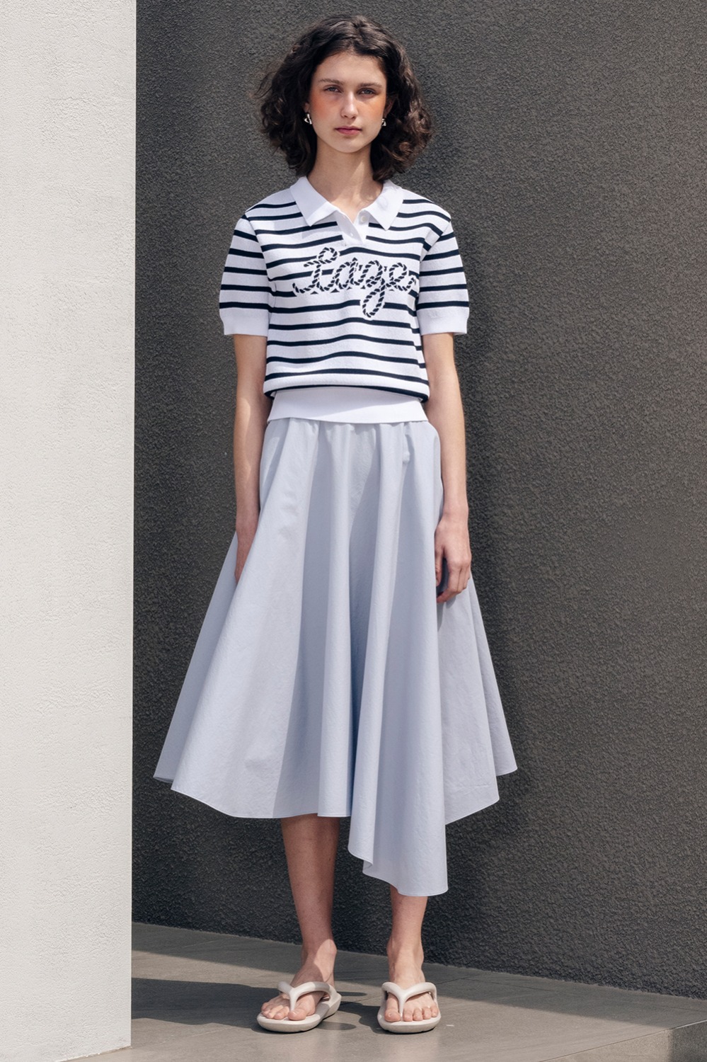 Unbalance Cotton Full Skirt_Light Bluegray
