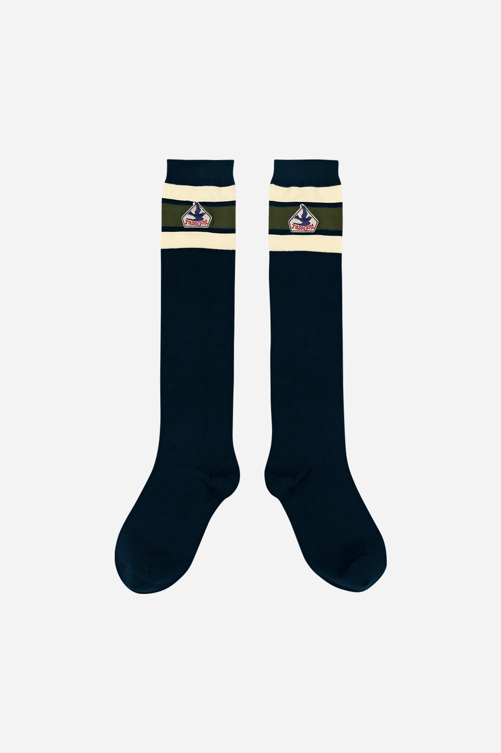 Len Stripe Knee high Socks_Navy-Ivory/Khaki